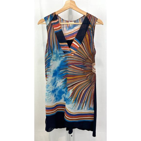 TINY XS Anthropologie Shoreline Sunburst Tunic Top Sleeveless Hi Low Multicolor - Picture 1 of 8